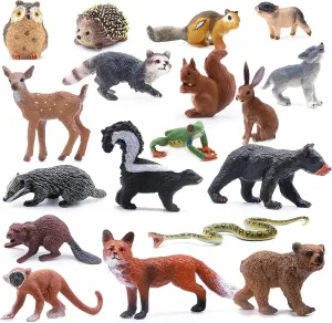 SIENON 18Pcs Forest Animals Figures Toys, Baby Woodland Animals Figurines, Miniature Animals Toys with Owl, Hedgehog, Fox, Squirrels, Bears, Monkey for Woodland Theme Cake Toppers Cupcake Toppers