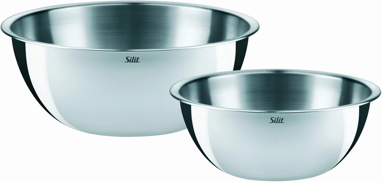 Silit Set of 2 Stainless Steel Bowls for The Kitchen, Multifunctional Mixing Bowl, Salad Bowl, Stainless Steel, Dough Bowl, Stackable