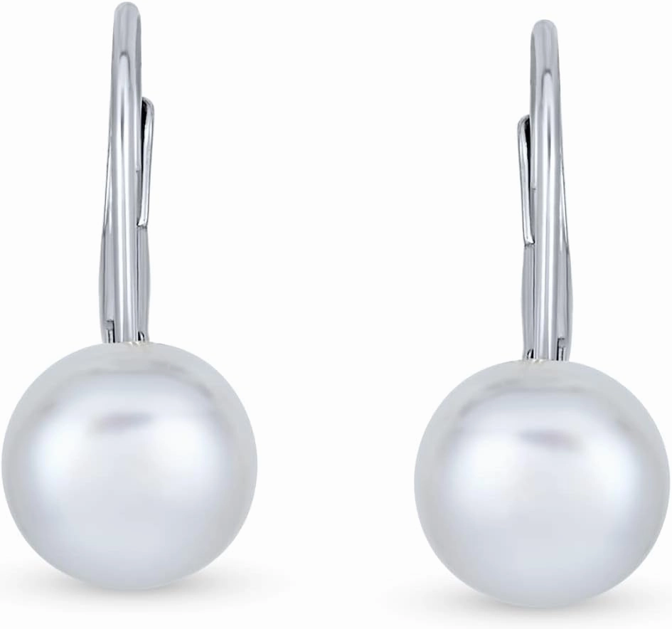 Simple Color Changing Iridescent Peacock Black White Pink Freshwater Cultured Pearl Lever back Round Ball Drop Earrings For Women .925 Sterling Silver