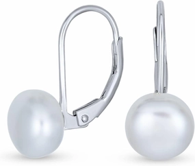 Simple Color Changing Iridescent Peacock Black White Pink Freshwater Cultured Pearl Lever back Round Ball Drop Earrings For Women .925 Sterling Silver