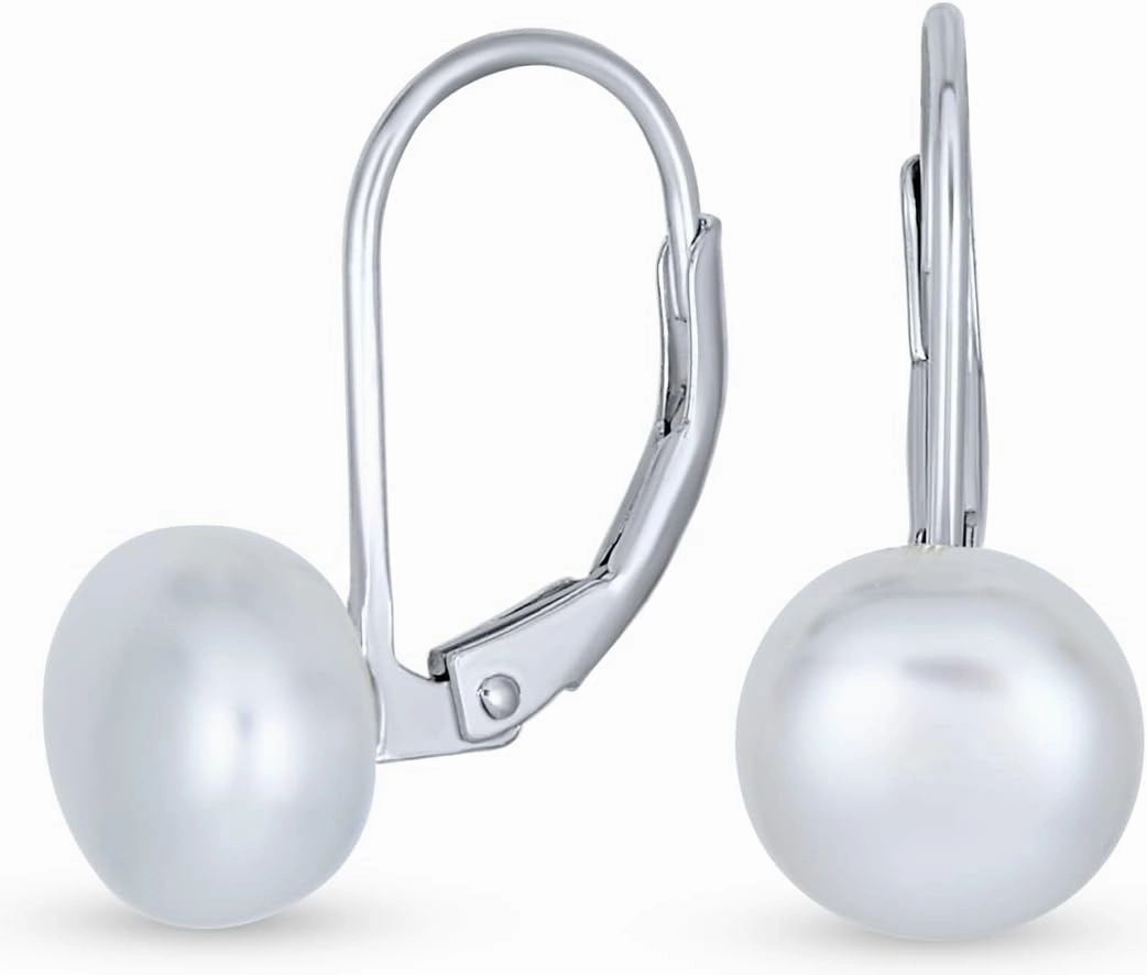 Simple Color Changing Iridescent Peacock Black White Pink Freshwater Cultured Pearl Lever back Round Ball Drop Earrings For Women .925 Sterling Silver