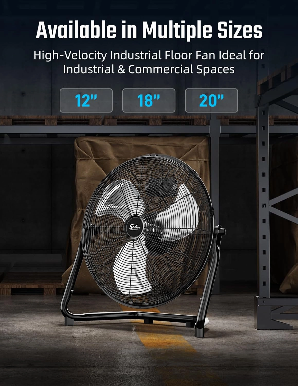 Simple Deluxe 20 Inch 3-Speed High Velocity Heavy Duty Metal Industrial Floor Fans Oscillating Quiet for Home, Commercial, Residential, and Greenhouse Use, Outdoor/Indoor, Black, 20"