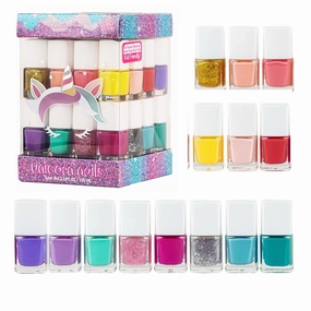 SIMPLE PLEASURES 17-Piece Unicorn Kids Nail Polish Set for Girls – Includes Non-toxic Nail Polish For kids with Gems, Stickers & Nail File - Gift Set for Girls Ages 7-12