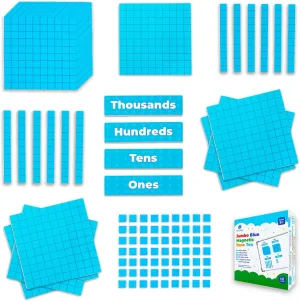 Simply magic 131 4 PCS Jumbo Blue Magnetic Base Ten Blocks for Math   Headings - Math Manipulatives, Base 10 Blocks, Place Value Manipulatives Magnets, Counters for Kids, Classroom Must Haves