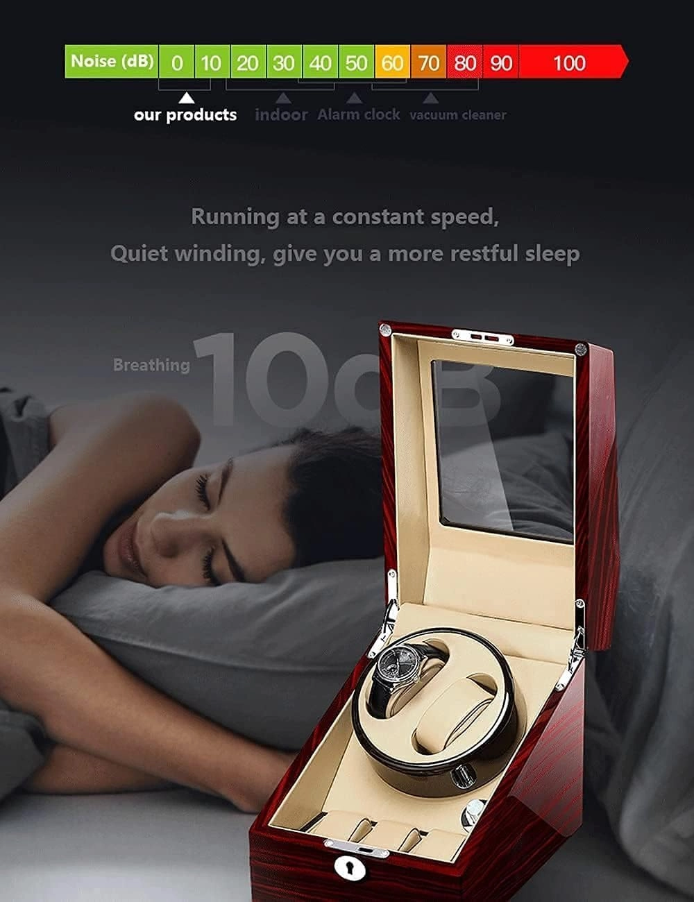 Single Watch Winder with Piano Paint, Ultra-Quiet Motor & LED Light, Mechanical Shaker, Anti-Magnetization Design, Dual Power Supply