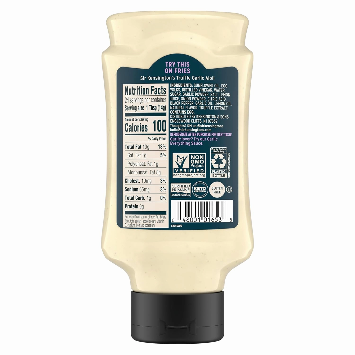Sir Kensington's Spread & Dressing, Truffle Garlic Aioli 6 for Dipping, Drizzling & Spreading, Non-GMO, Certified Humane, Keto, Gluten Free & Kosher, 12 oz