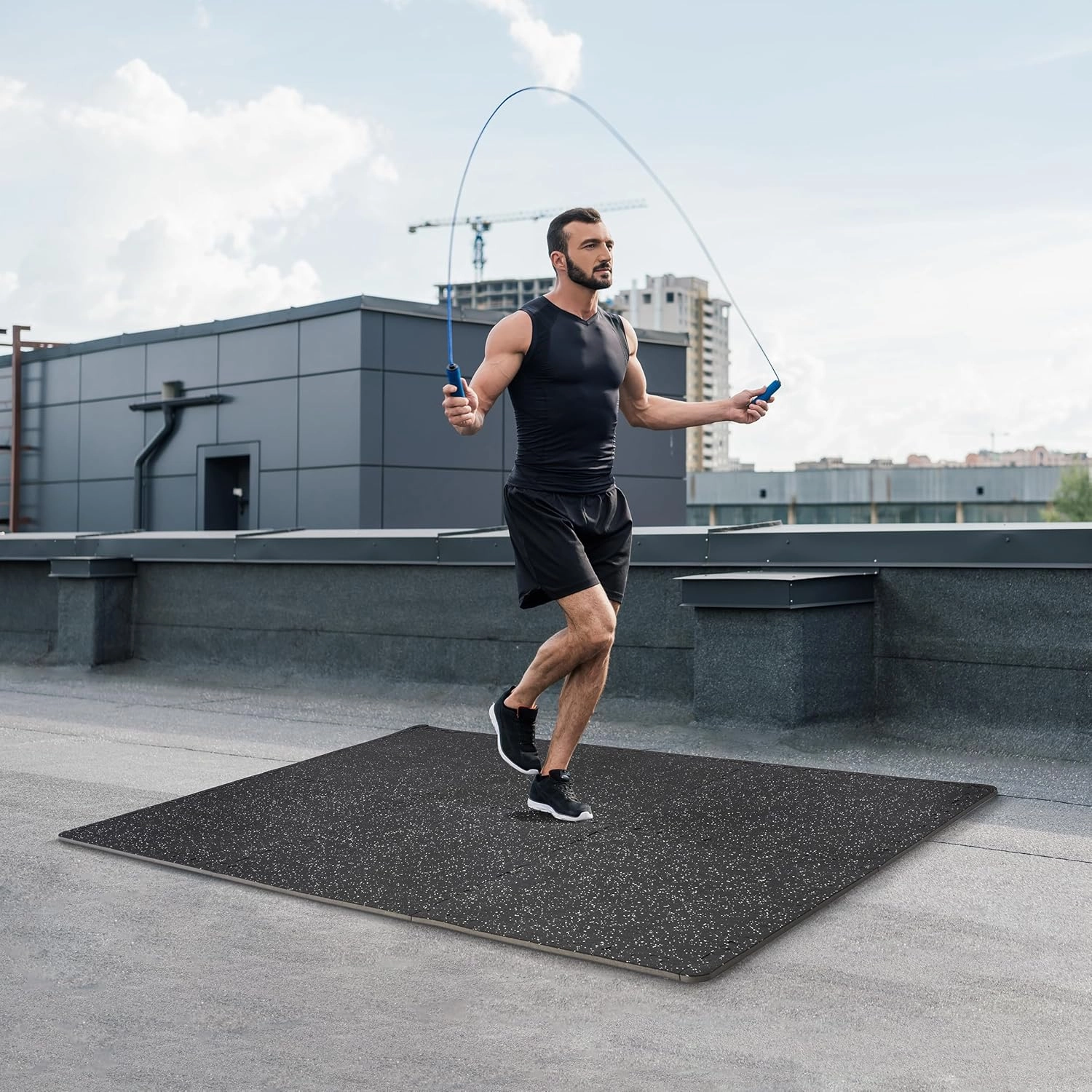 Sivan Fitness 1/2" Thick Rubber Top High-Density EVA Foam Gym Flooring for Home Gym - 48 Sq Ft Exercise Mat Tiles for Workout, Yoga, MMA, Heavy Exercise Equipment Mat - 12 Interlocking Gym Floor Mat