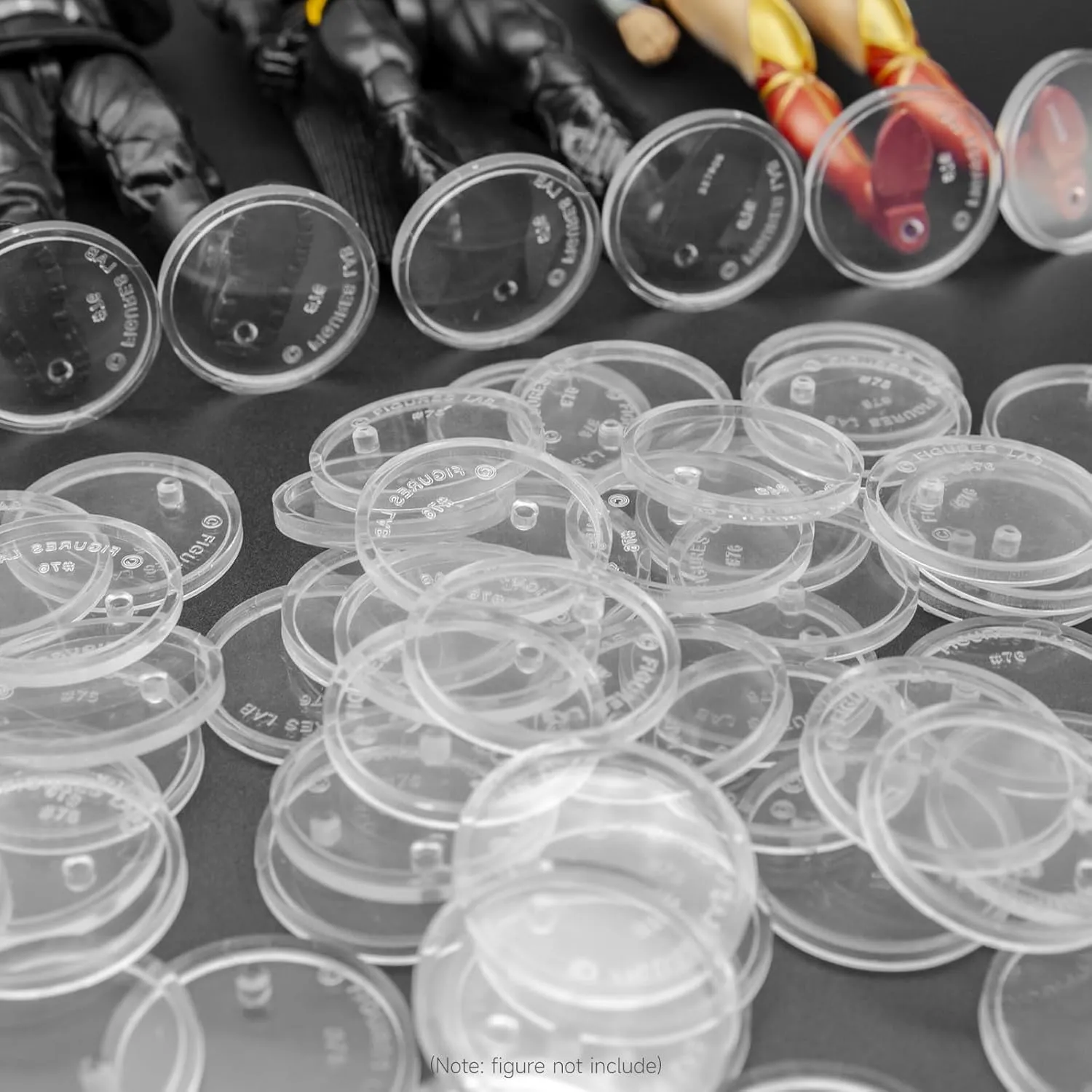 SIXPOINTS 100 Pieces 6 inch Clear Round Plastic Action Figure Display Stand Base with PEG, Model Support Stands Compatible with 1/12 Marvel Legends/DC/GI Joe/Motu Figure Toy (100Pcs Round(Clear)