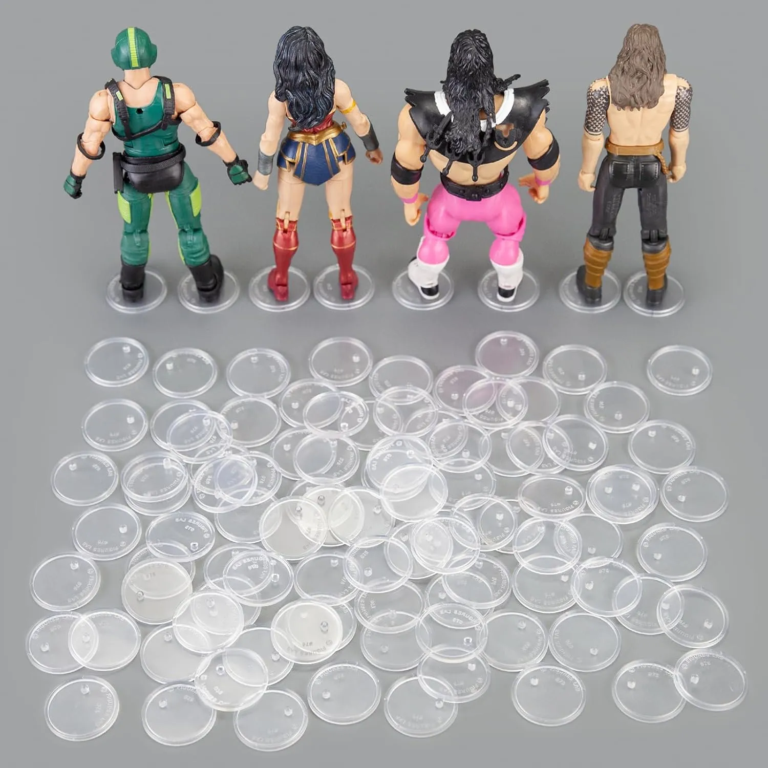 SIXPOINTS 100 Pieces 6 inch Clear Round Plastic Action Figure Display Stand Base with PEG, Model Support Stands Compatible with 1/12 Marvel Legends/DC/GI Joe/Motu Figure Toy (100Pcs Round(Clear)