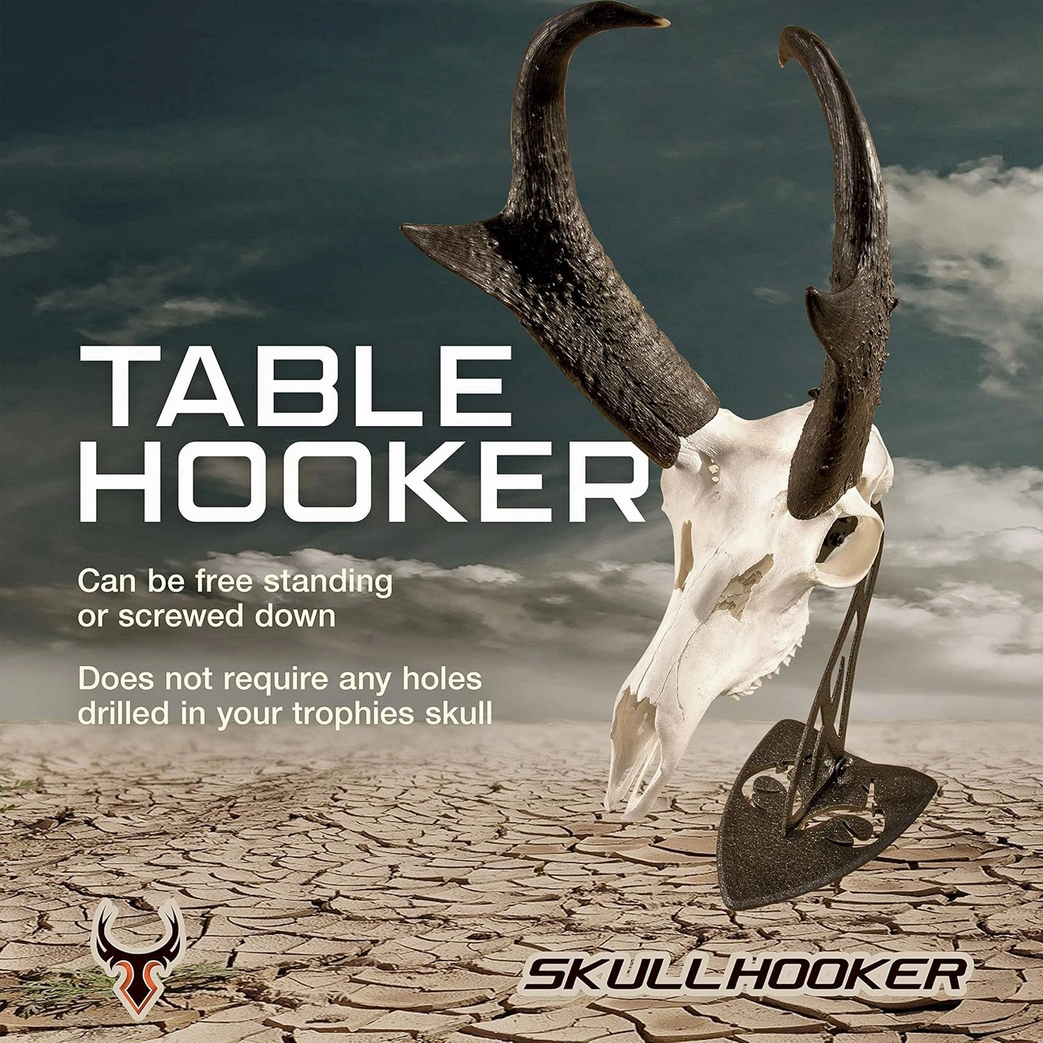 Skull Hooker Table Hooker Powder Coated Steel Trophy Mount - Perfect Kit for Table Display of Taxidermy Deer Antlers and Other Skulls - Available in Graphite Black and Robust Brown