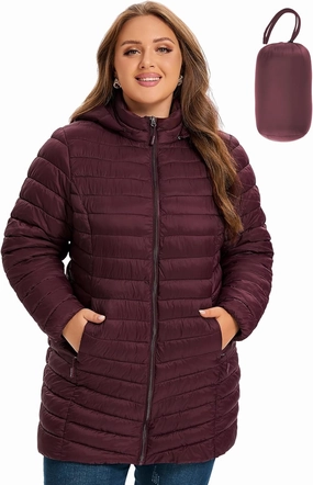 SLOW DOWN Womens Plus Size Lightweight Puffer Jacket, Womens Packable Winter Jacket, Womens Puffy Jacket with Detachable Hood