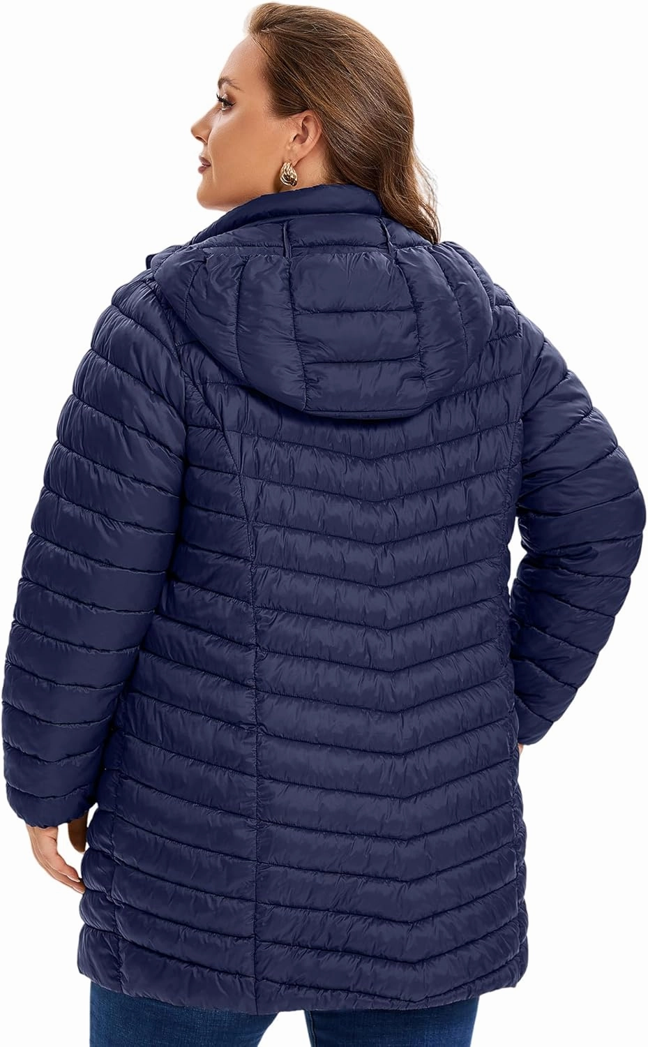 SLOW DOWN Womens Plus Size Lightweight Puffer Jacket, Womens Packable Winter Jacket, Womens Puffy Jacket with Detachable Hood