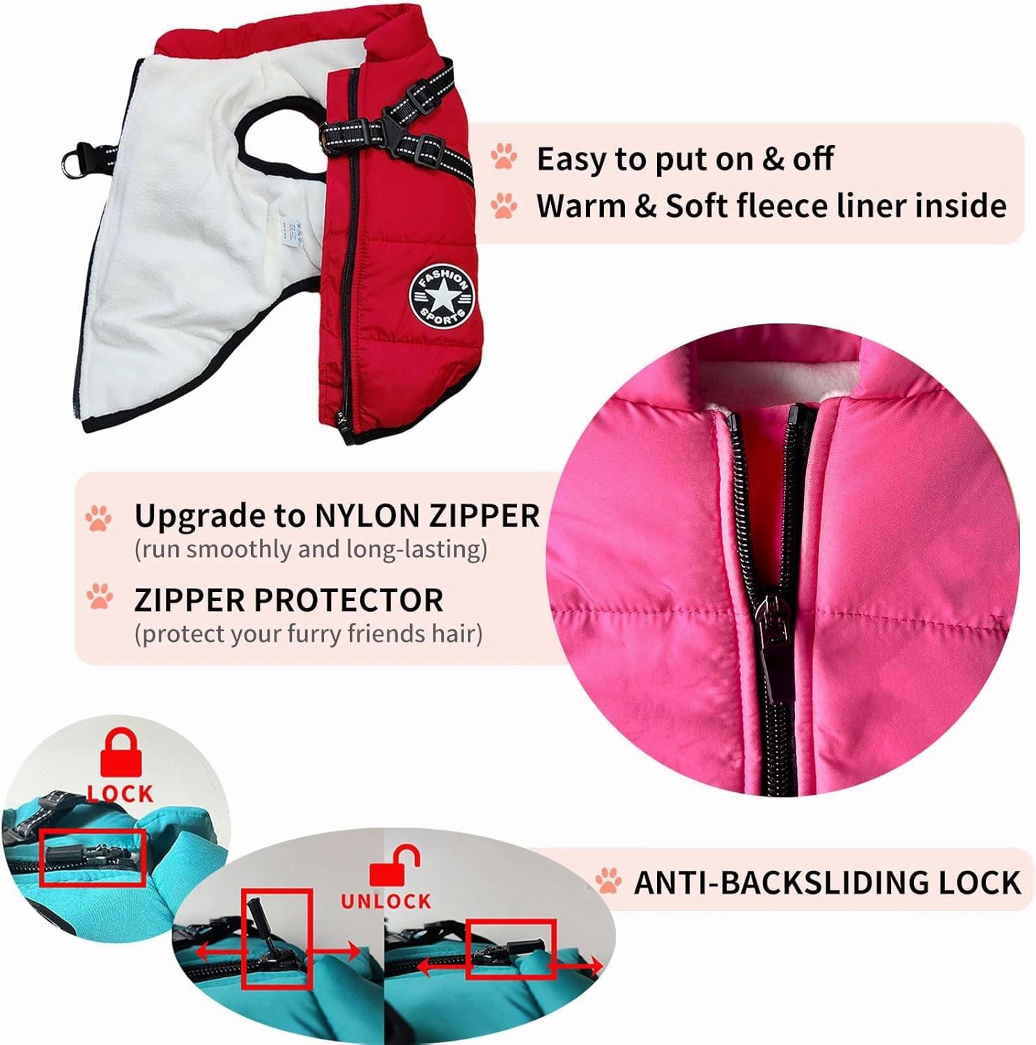 Small Dog Jacket with Harness, Outdoor Dog Sport Vest, Outdoor Warm Pet Winter Coat Harness for Cats Puppy Small Dogs