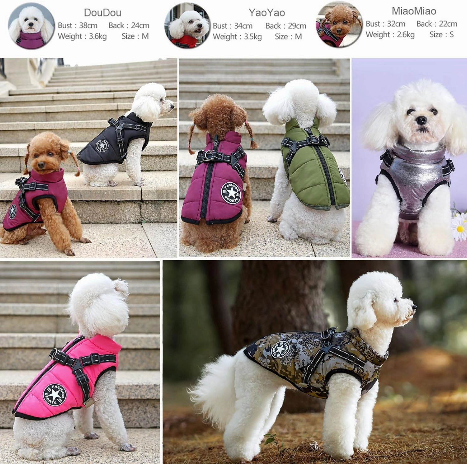 Small Dog Jacket with Harness, Outdoor Dog Sport Vest, Outdoor Warm Pet Winter Coat Harness for Cats Puppy Small Dogs