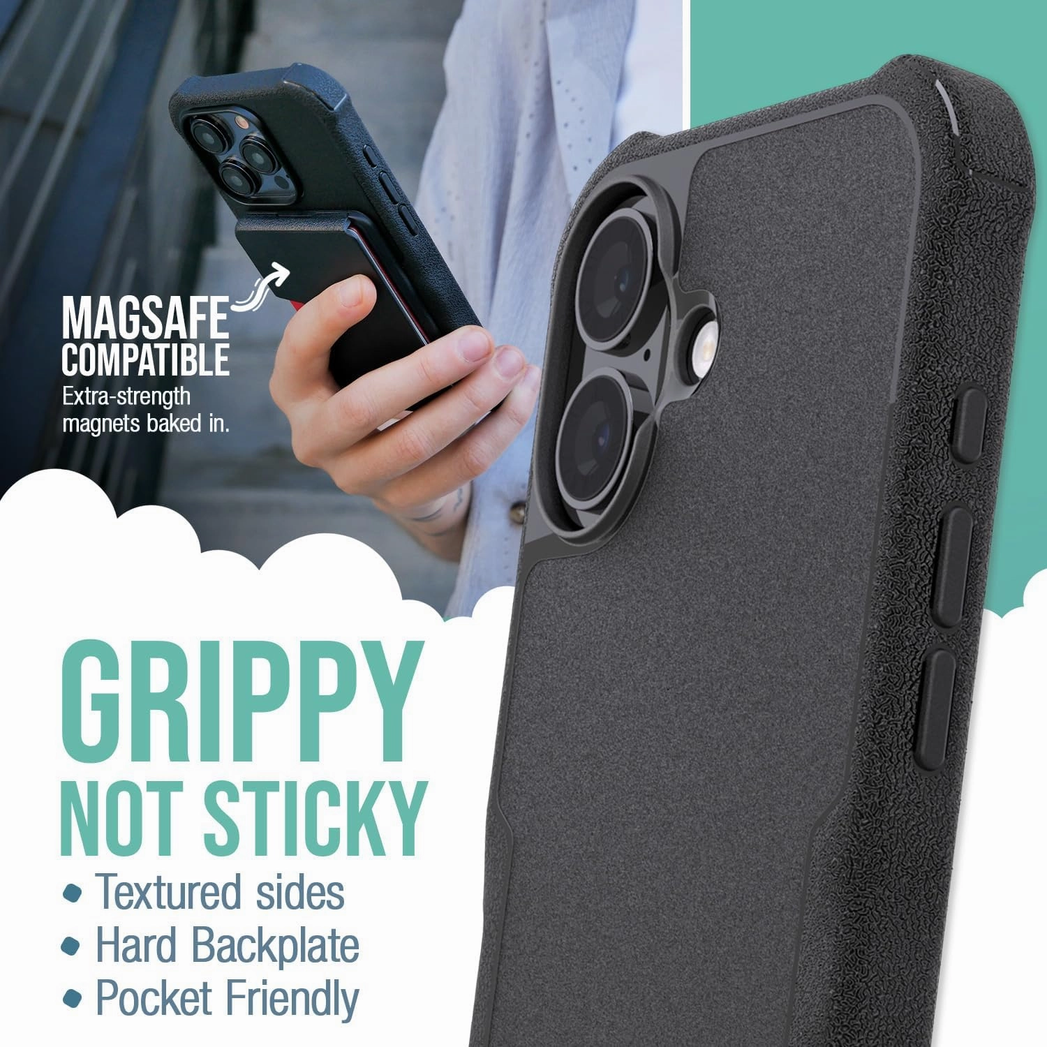 Smartish® iPhone 16 Protective Magnetic Case - Gripzilla Compatible with MagSafe [Rugged   Tough] Heavy Duty Grip Armored Slim Cover w/Drop Tested Protection for Apple iPhone 16 - Black Tie Affair
