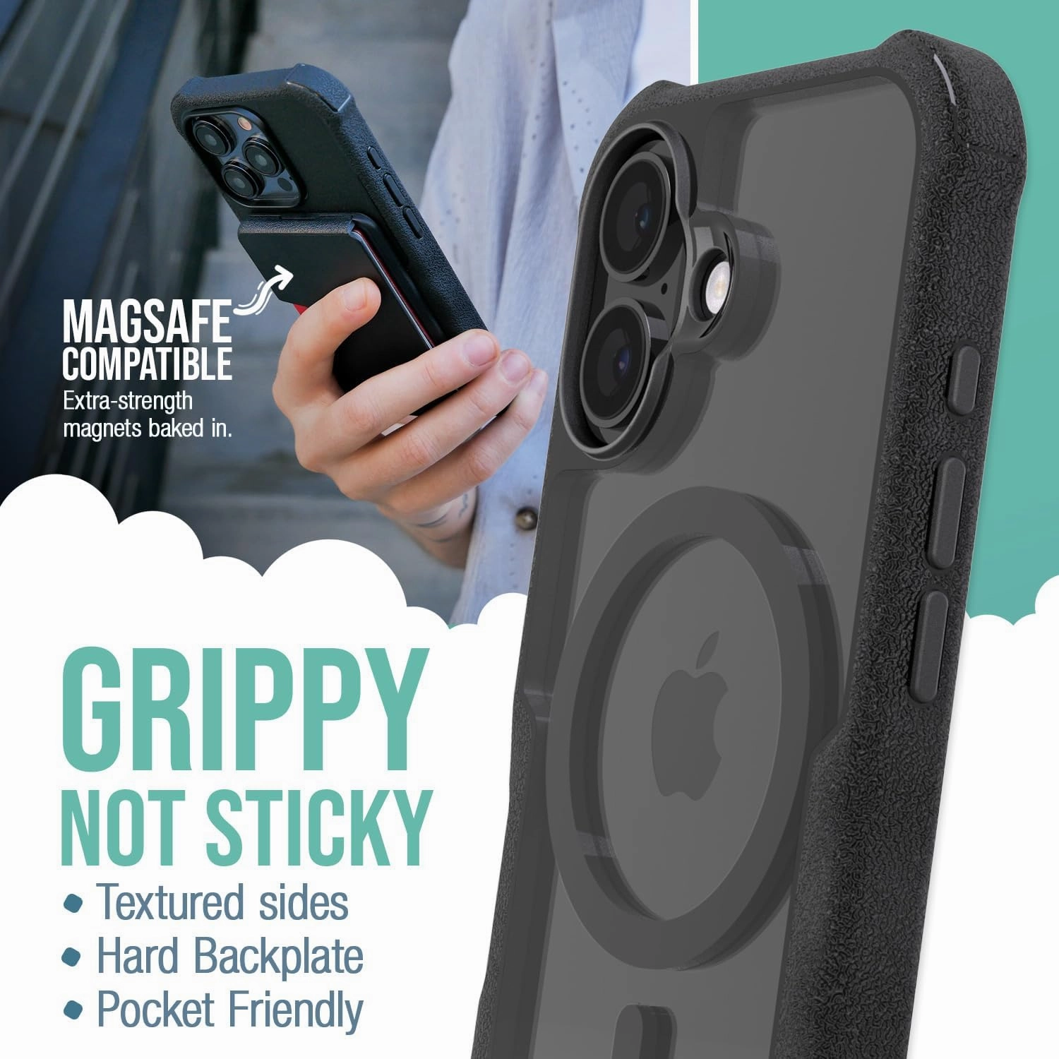 Smartish® iPhone 16 Protective Magnetic Case - Gripzilla Compatible with MagSafe [Rugged   Tough] Heavy Duty Grip Armored Slim Cover w/Drop Tested Protection for Apple iPhone 16 - Clearly Black