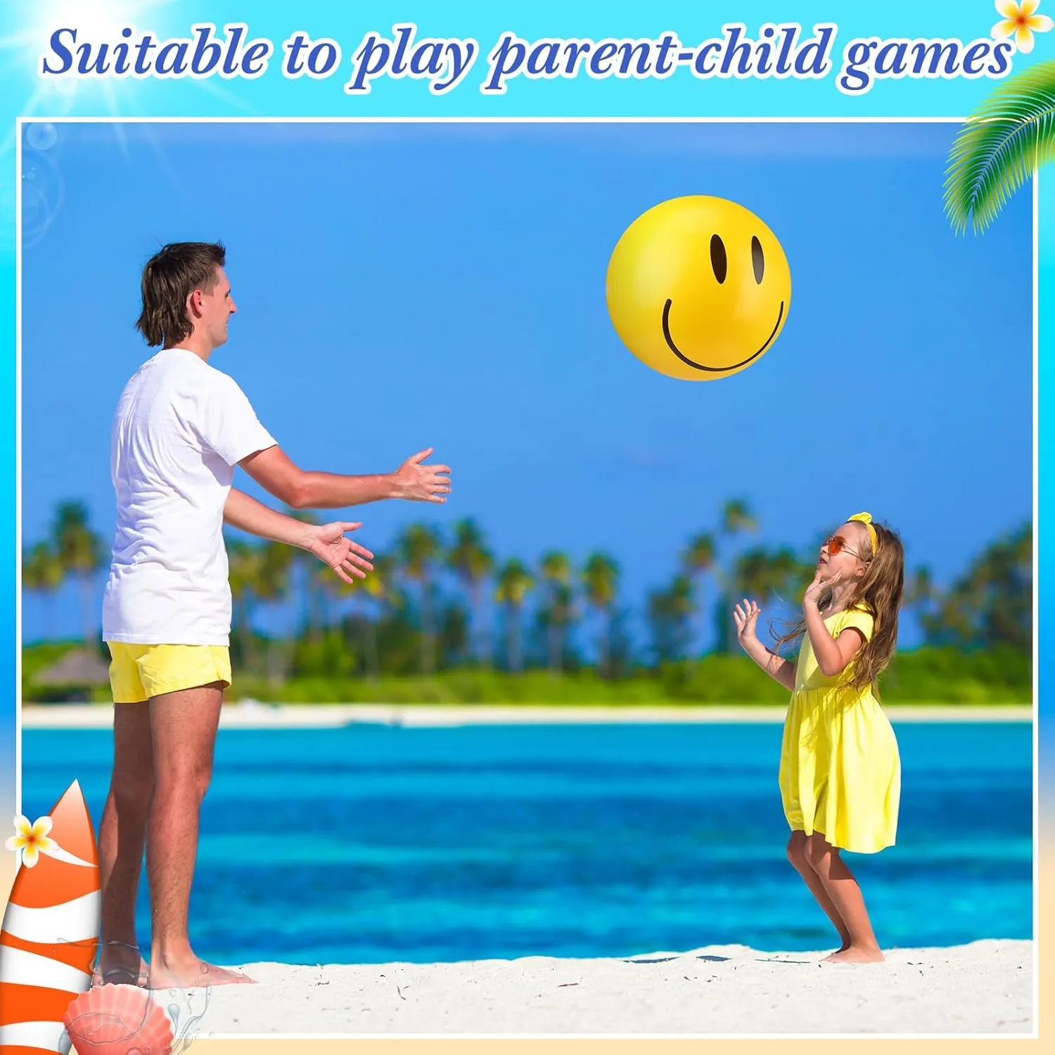 Smile Inflatable Beach Balls 12 Inch Summer Beach Pool Party Toys Bulk Yellow Smile Face Water Balls for Summer Vacation Swimming Pool Games Birthday Party Favors