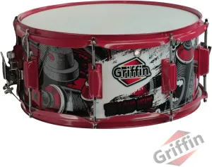 Snare Drum by GRIFFIN | Birch Wood Shell 14"x6.5" with Custom Graphic Wrap (Limited Edition) | Percussion Acoustic Musical Instrument Kit & Drummers Key | 8 Metal Lugs, Head Set & Strainer Throw Off