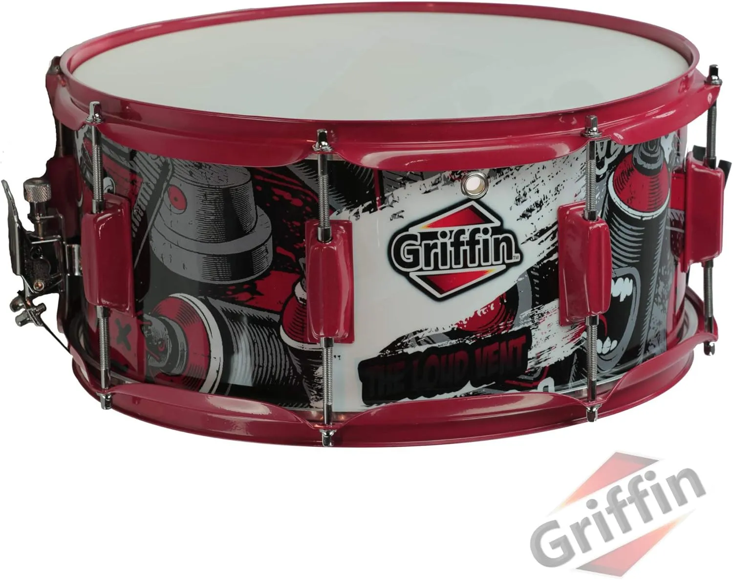 Snare Drum by GRIFFIN | Birch Wood Shell 14"x6.5" with Custom Graphic Wrap (Limited Edition) | Percussion Acoustic Musical Instrument Kit & Drummers Key | 8 Metal Lugs, Head Set & Strainer Throw Off