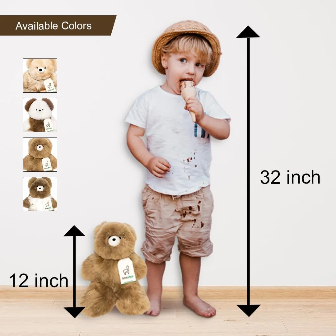Soft and Cuddly Baby Alpaca Teddy Bear - 12 inch. Premium Alpaca Stuffed Animal Handmade on Genuine Alpaka Fur. Cute Bear (12 inches, Brown)