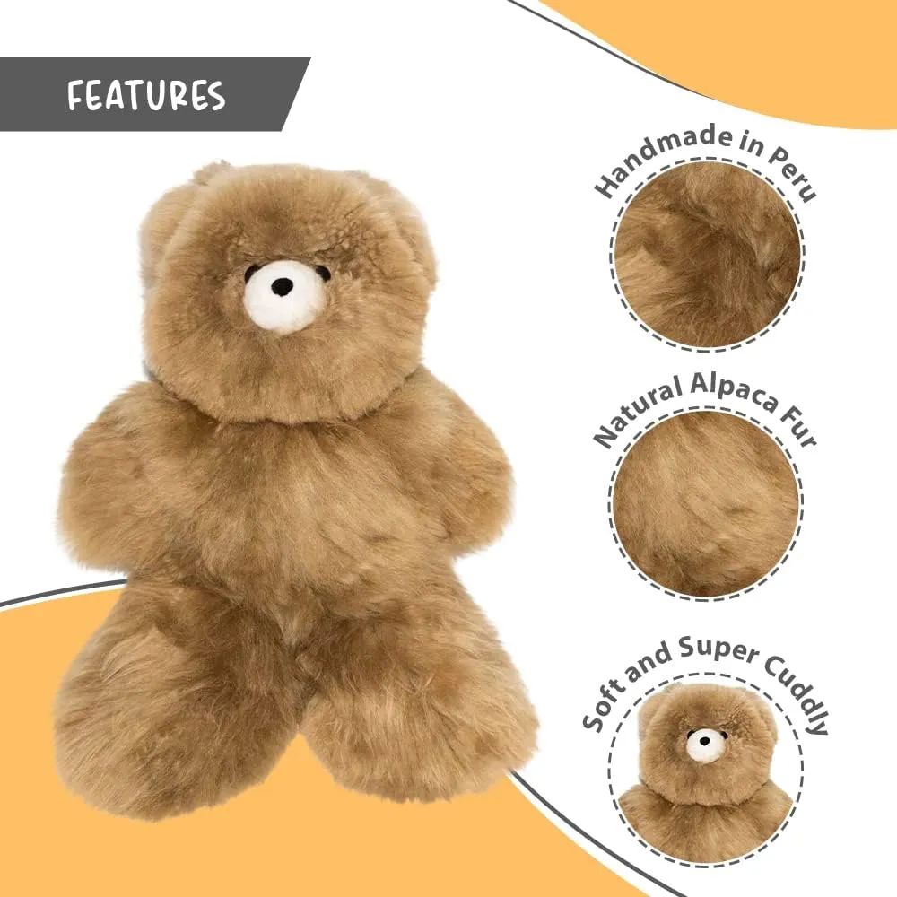 Soft and Cuddly Baby Alpaca Teddy Bear - 12 inch. Premium Alpaca Stuffed Animal Handmade on Genuine Alpaka Fur. Cute Bear (12 inches, Brown)