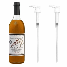 Sonoma Syrup Co Vanilla Bean Infused Syrup (25.4 Fl Oz)   White Simple Syrup Pumps (Pack of 2) for Coffee, Cocktails, and Cooking – Ideal for Lattes, Desserts, and Beverages