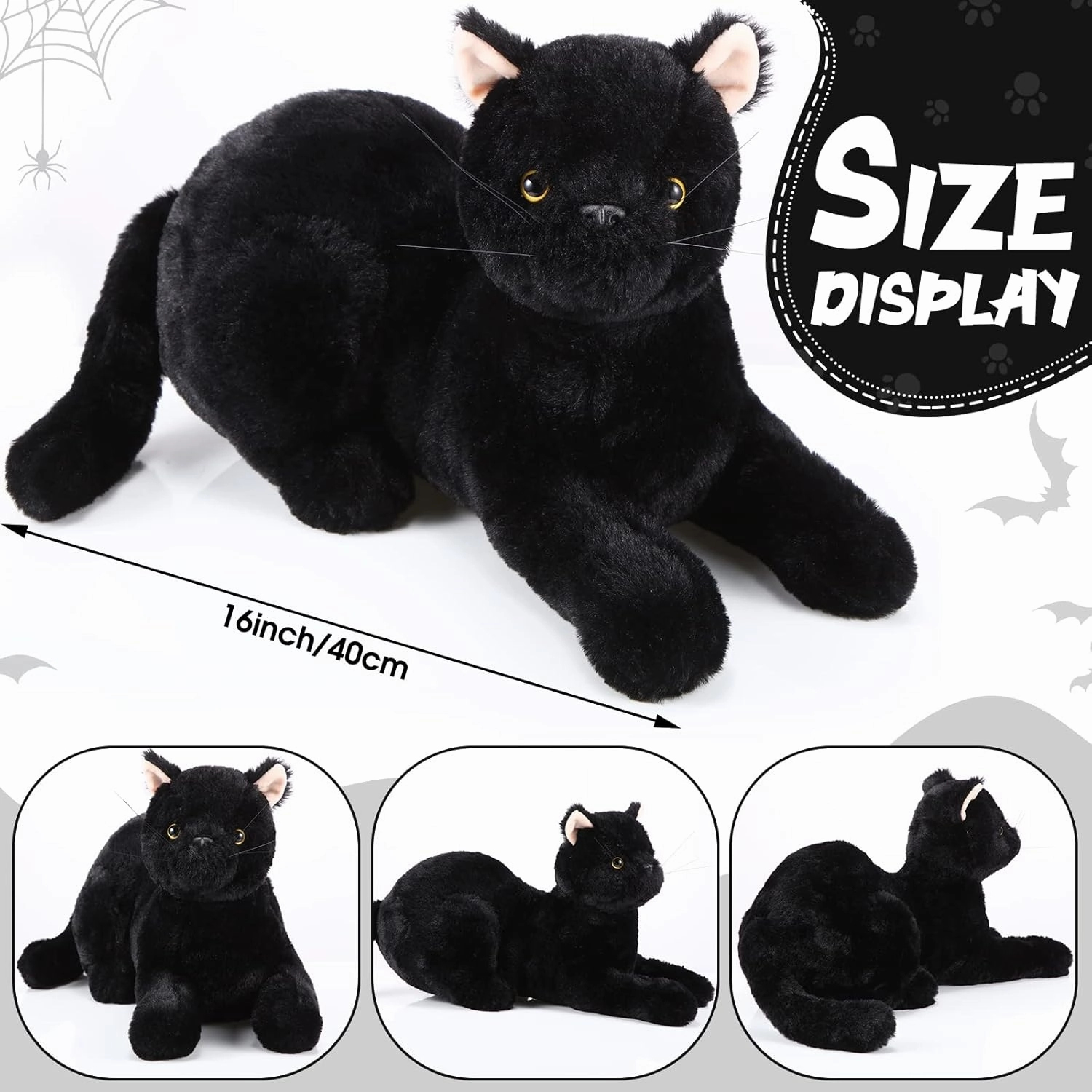 Sosation 16 Inch Cat Stuffed Animal Plush, Realistic Cat Toy Soft Plush Pillow, Cute Toy Gifts for Kids, Birthday Christmas Decoration Supplies(Black)