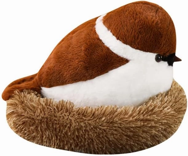 Sparrow Plush Toy with Bird's Nest 15.7" Stuffed Animal Figures Bird Throw Plush Pillow Toys Huggable Soft Animal Doll for Kids Birthday