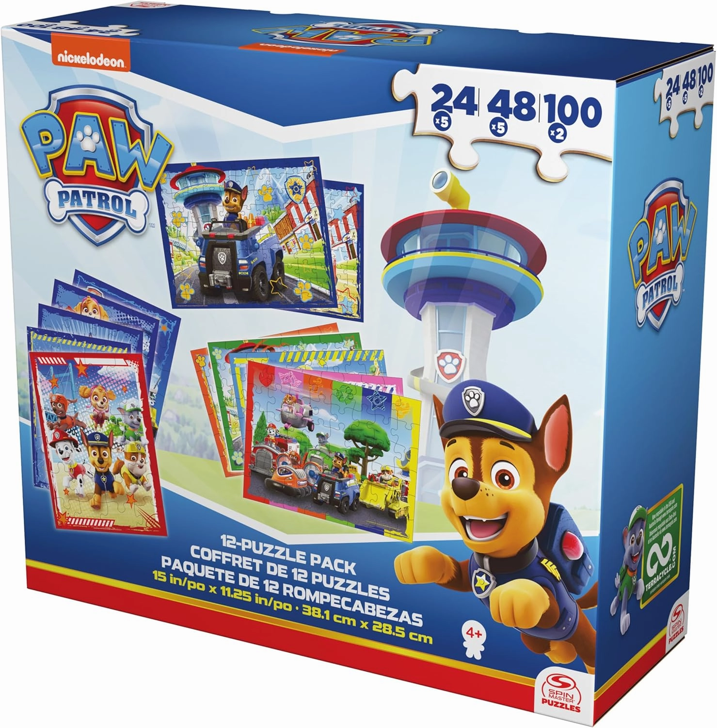 Spin Master Games, PAW Patrol Puzzles 12-Pack, 24, 48, & 100 Pieces, Kids Puzzles, Featuring Chase, Marshall, Skye, Everest, Rubble, Zuma, Rocky, for Ages 4 & Up