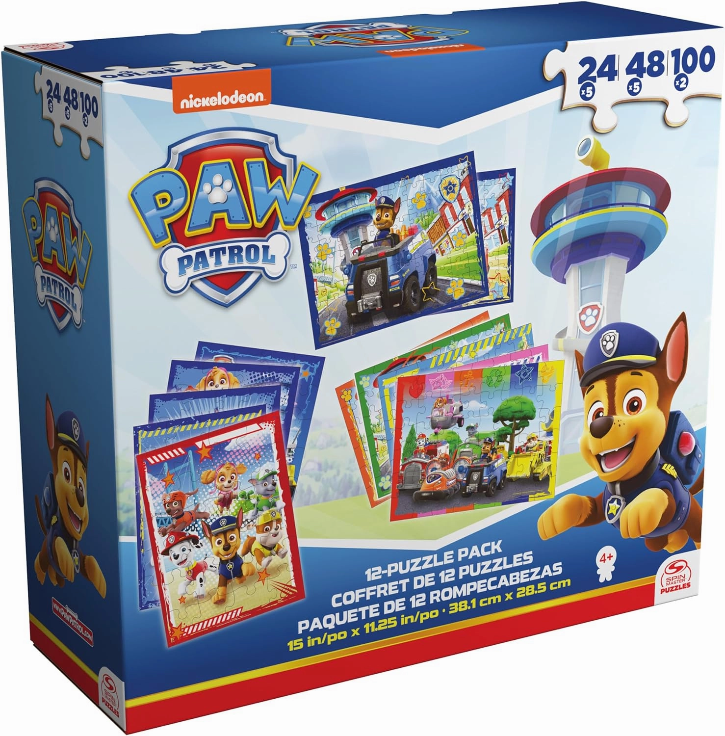 Spin Master Games, PAW Patrol Puzzles 12-Pack, 24, 48, & 100 Pieces, Kids Puzzles, Featuring Chase, Marshall, Skye, Everest, Rubble, Zuma, Rocky, for Ages 4 & Up