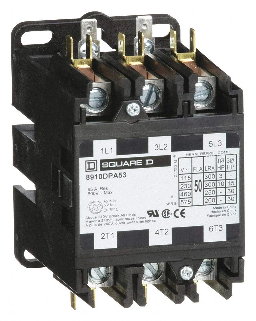 Square D 208/240VAC Definite Purpose Contactor; No. of Poles 3, 50 Full Load Amps-Inductive