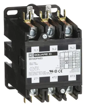 Square D 208/240VAC Definite Purpose Contactor; No. of Poles 3, 50 Full Load Amps-Inductive