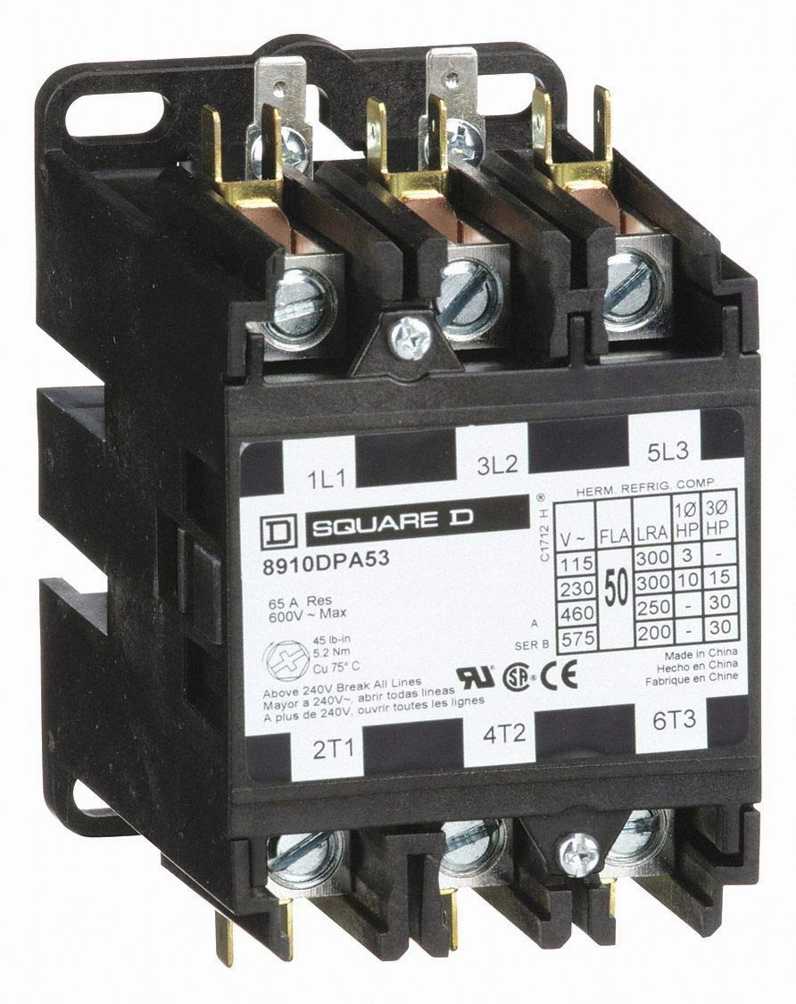 Square D 120VAC Definite Purpose Contactor; No. of Poles 3, 50 Full Load Amps-Inductive