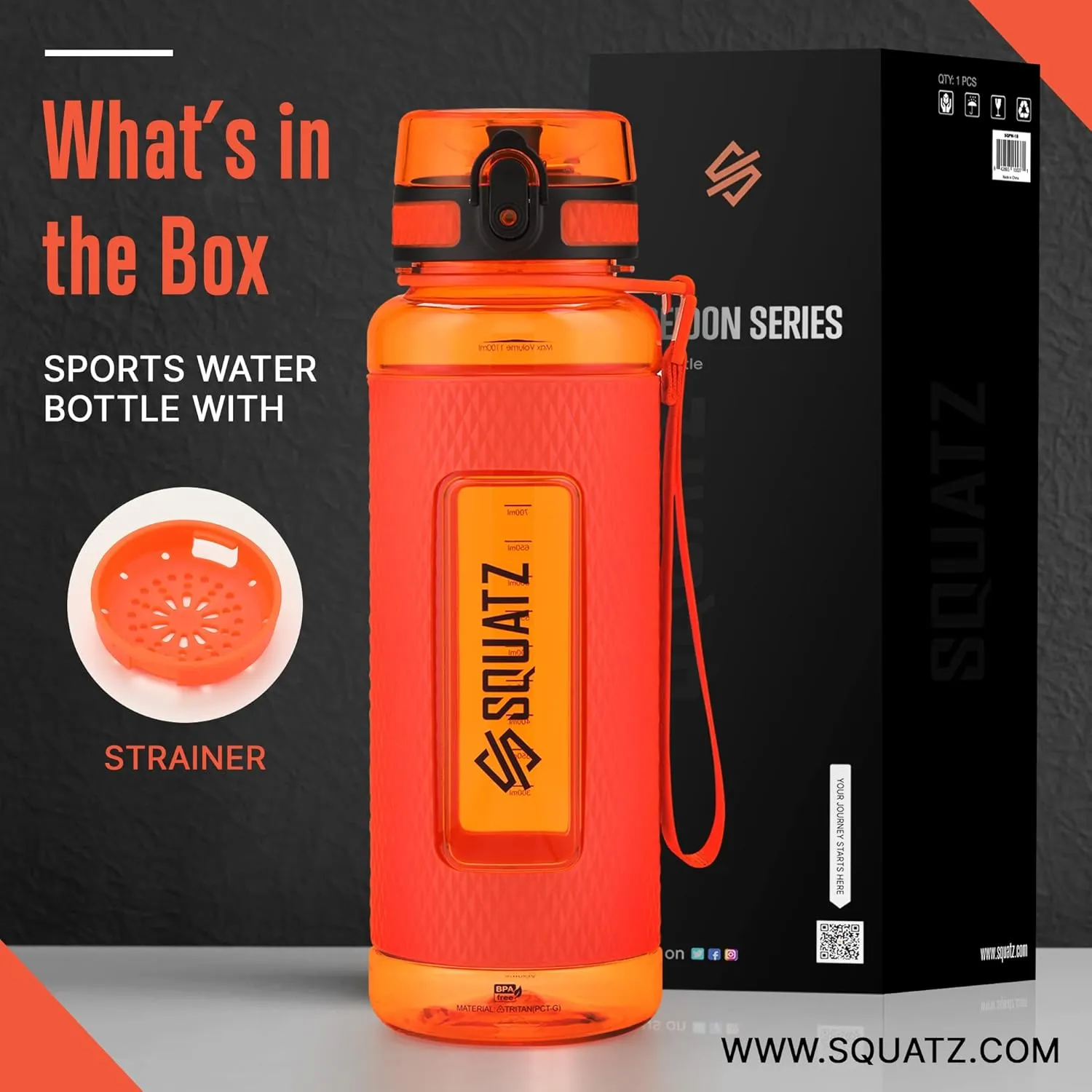 SQUATZ 40 Oz Poseidon Series Water Bottle for Protein and Fruit Shakes - Premium Quality Wide Mouth Gym Flask Fruit Infuser Strainer, Carrying Strap, Leak Resistance, No Condensation Sleeve