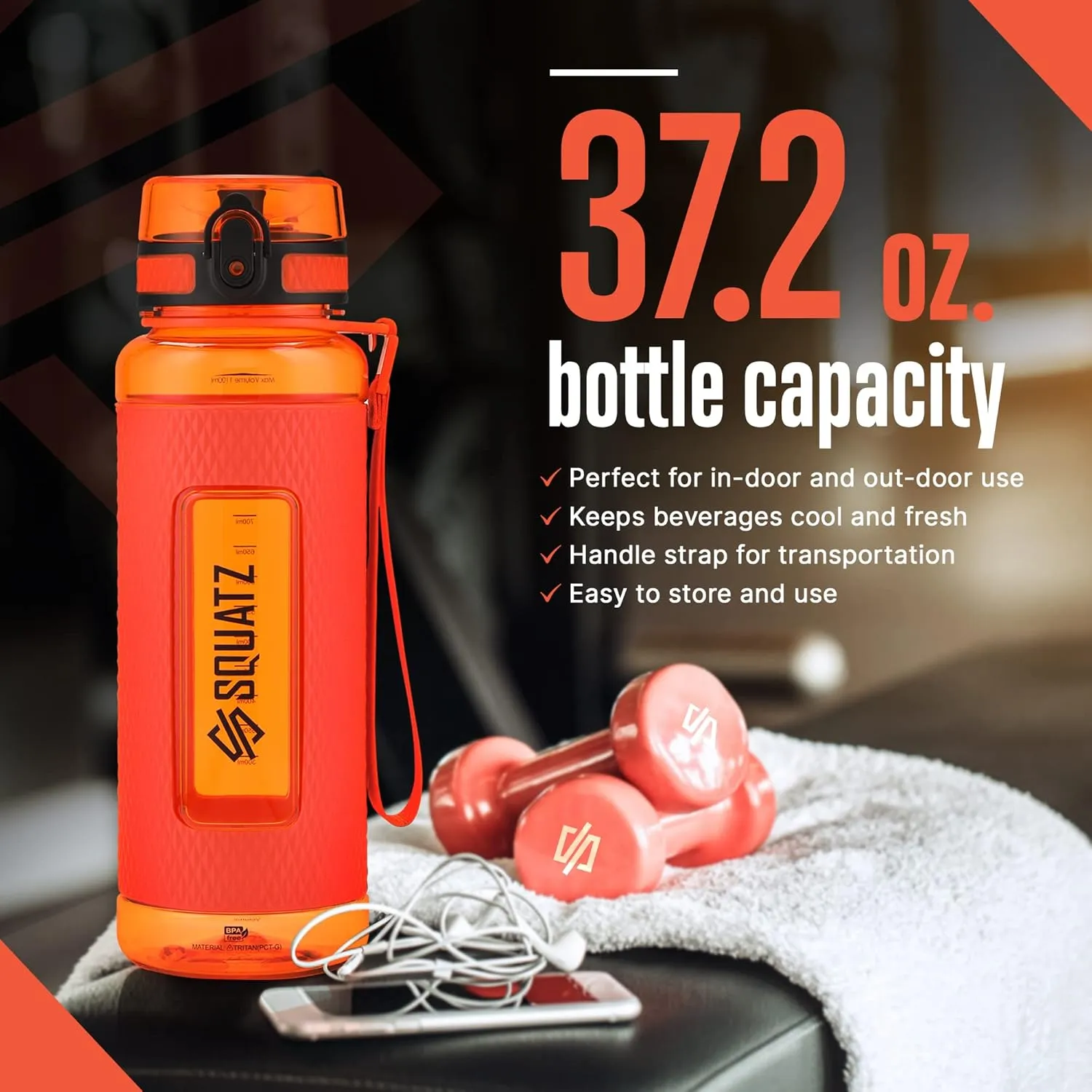 SQUATZ 40 Oz Poseidon Series Water Bottle for Protein and Fruit Shakes - Premium Quality Wide Mouth Gym Flask Fruit Infuser Strainer, Carrying Strap, Leak Resistance, No Condensation Sleeve