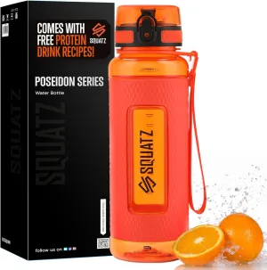 SQUATZ 40 Oz Poseidon Series Water Bottle for Protein and Fruit Shakes - Premium Quality Wide Mouth Gym Flask Fruit Infuser Strainer, Carrying Strap, Leak Resistance, No Condensation Sleeve