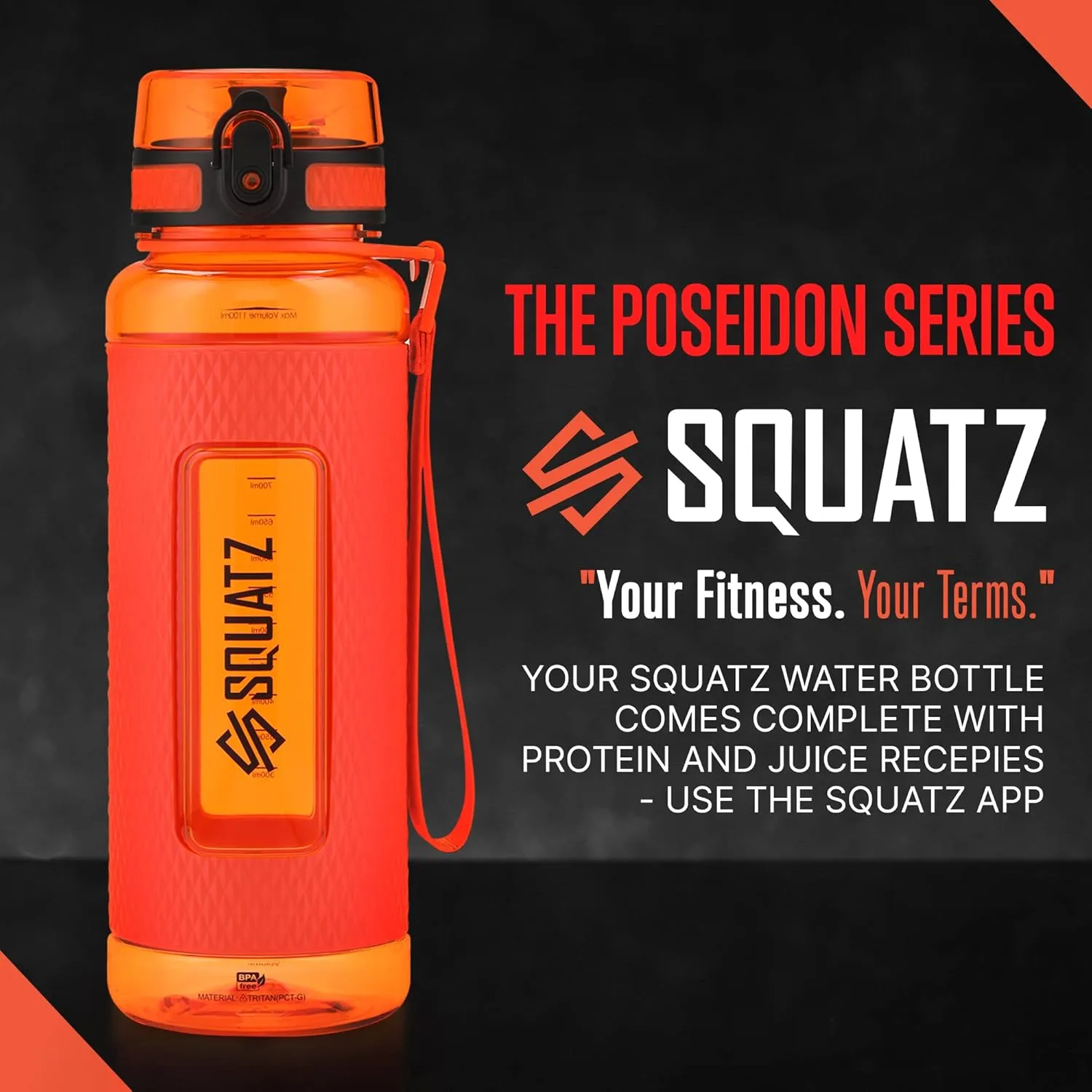 SQUATZ 40 Oz Poseidon Series Water Bottle for Protein and Fruit Shakes - Premium Quality Wide Mouth Gym Flask Fruit Infuser Strainer, Carrying Strap, Leak Resistance, No Condensation Sleeve