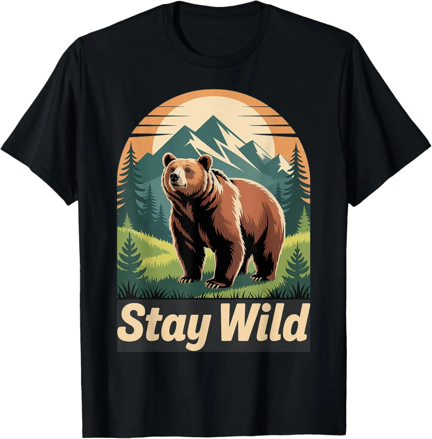 Stay Wild Bear Wilderness Nature Mountain Forest Vibes T-Shirt