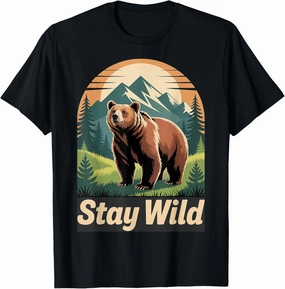 Stay Wild Bear Wilderness Nature Mountain Forest Vibes T-Shirt