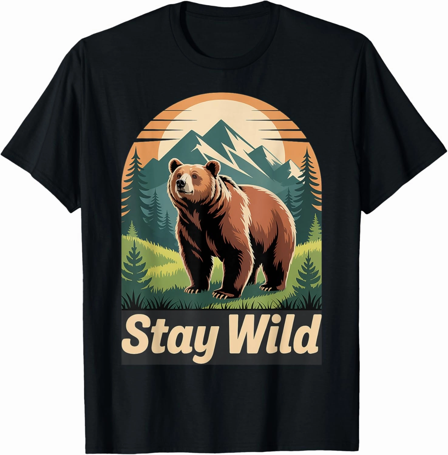 Stay Wild Bear Wilderness Nature Mountain Forest Vibes T-Shirt