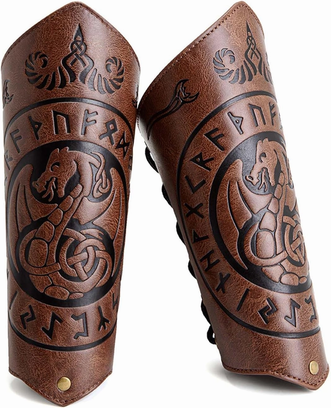 Steampunk Faux Leather Arm Guard Viking Knight Arm Wrist Bracers Gauntlet LARP Costume Armor Cuffs for Women and Men One Pair