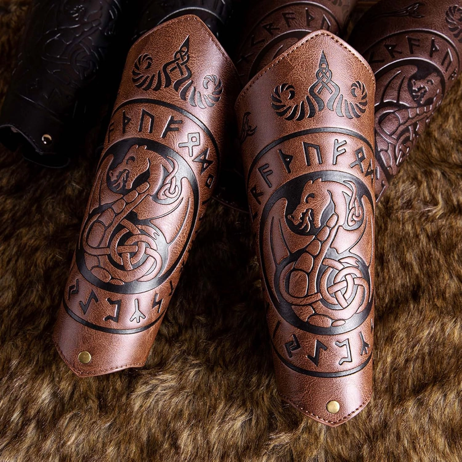 Steampunk Faux Leather Arm Guard Viking Knight Arm Wrist Bracers Gauntlet LARP Costume Armor Cuffs for Women and Men One Pair