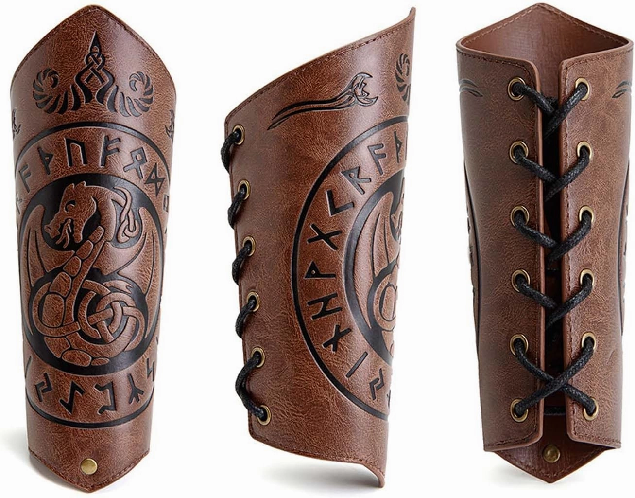 Steampunk Faux Leather Arm Guard Viking Knight Arm Wrist Bracers Gauntlet LARP Costume Armor Cuffs for Women and Men One Pair