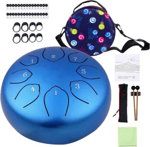 Steel Tongue Drum Kids Instrument: Musical Metal Tank Drums Set 6 Inch 8 Notes C-Key for Meditation Yoga Education Percussion with Bag, Music Book, Mallets, Finger Picks(Blue)