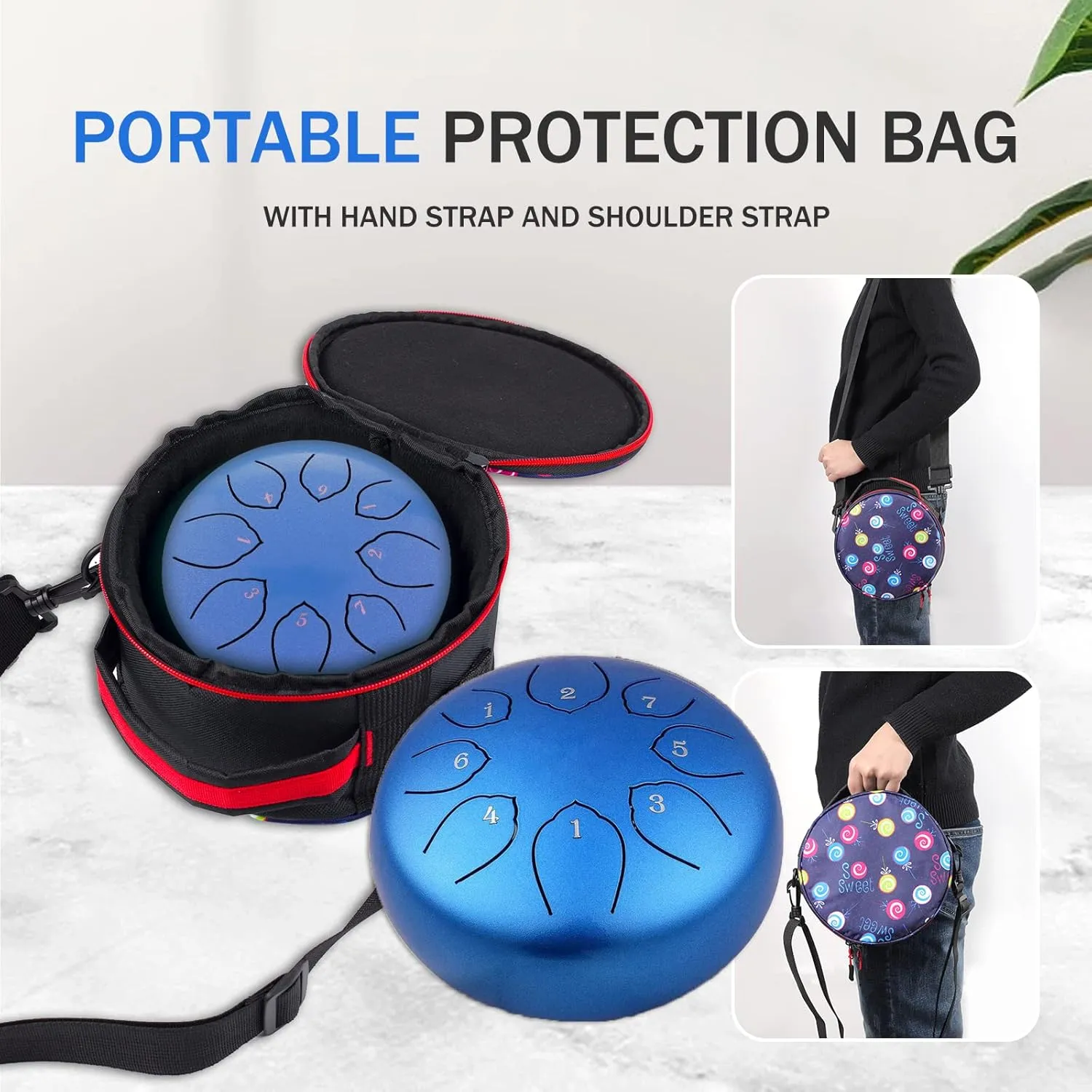 Steel Tongue Drum Kids Instrument: Musical Metal Tank Drums Set 6 Inch 8 Notes C-Key for Meditation Yoga Education Percussion with Bag, Music Book, Mallets, Finger Picks(Blue)