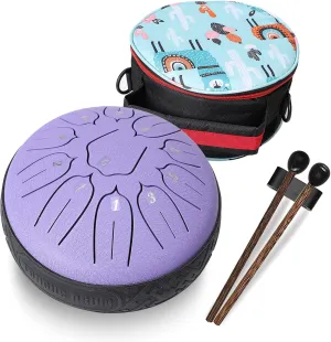 Steel Tongue Drum, Ubblove Handpan Drum 11 Notes 6 inch Percussion Instruments with Mallets Bag for Meditation Musical Education Concert Party Gifts - Purple