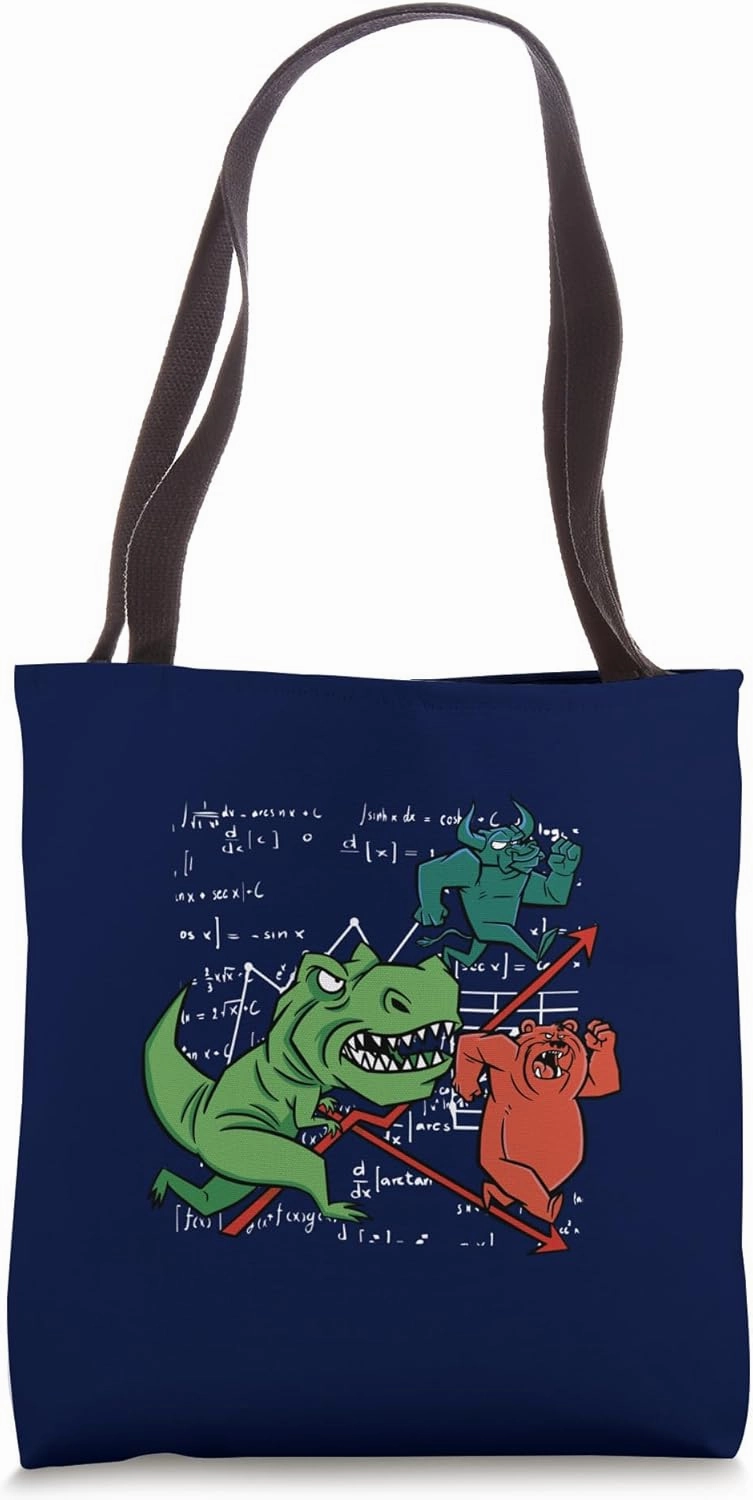 Stock Market Funny Bear Market Bull Market Investors Dino Tote Bag