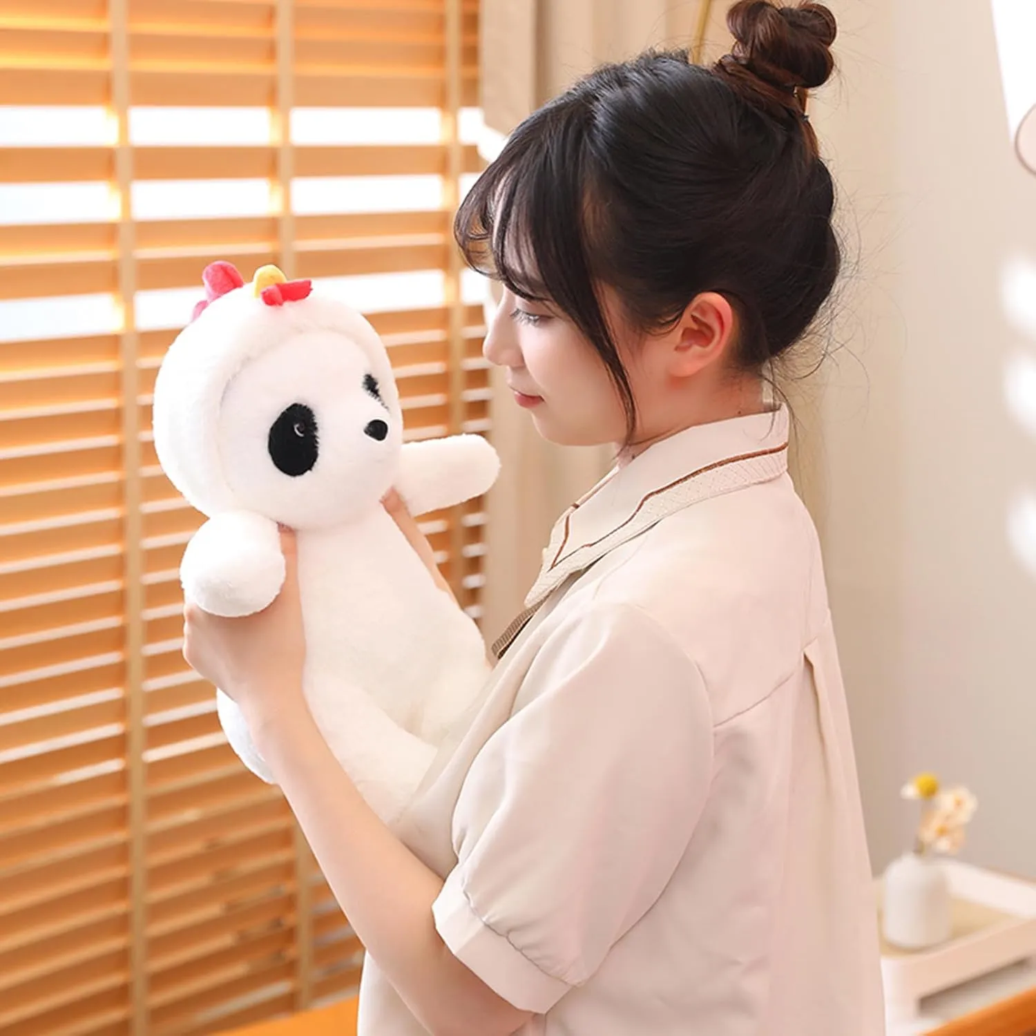 Stuffed Panda Animal in White Chick Costume Adorable Plushies Panda Wearing Chick Outfit Panda Plush Toys Great Gift for Kids Stuffed Animals Panda 12 Inch