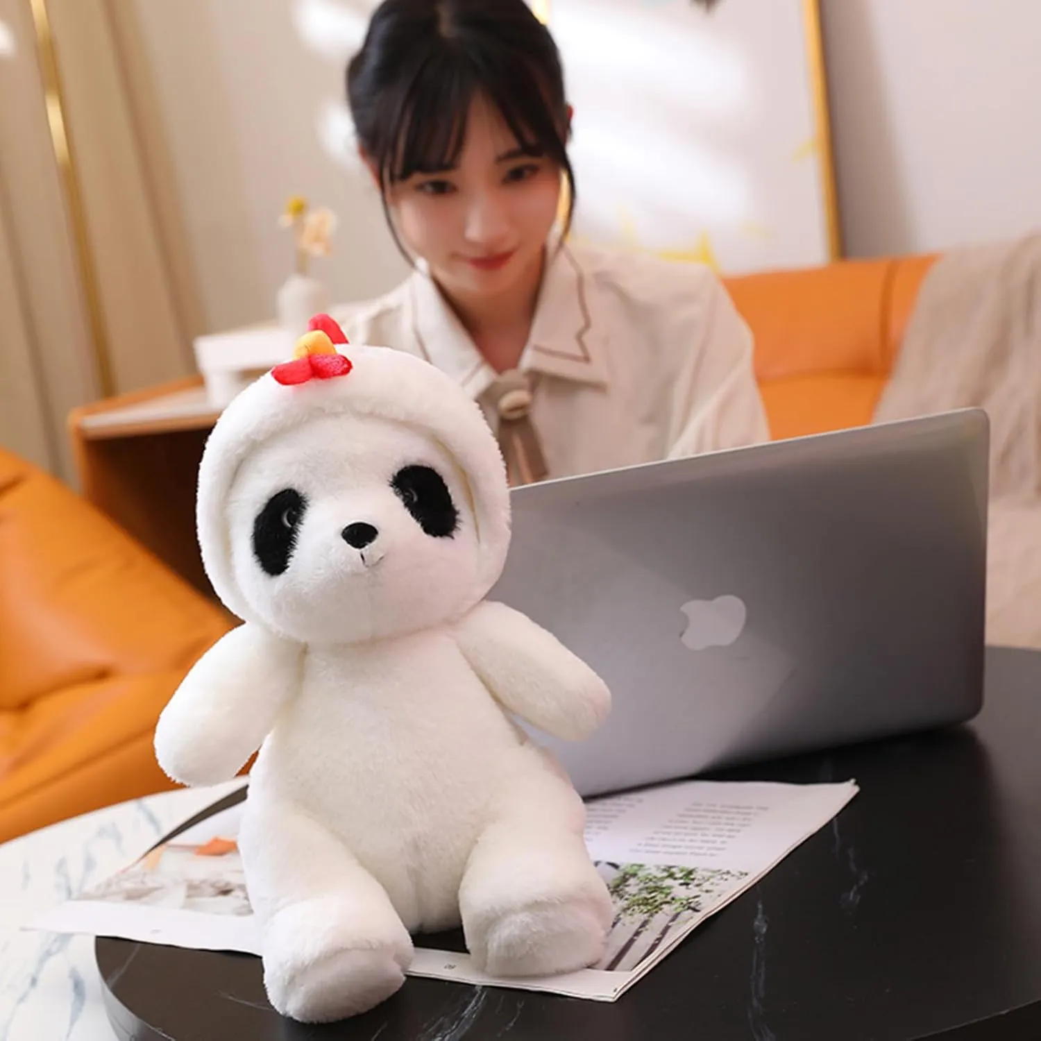 Stuffed Panda Animal in White Chick Costume Adorable Plushies Panda Wearing Chick Outfit Panda Plush Toys Great Gift for Kids Stuffed Animals Panda 12 Inch