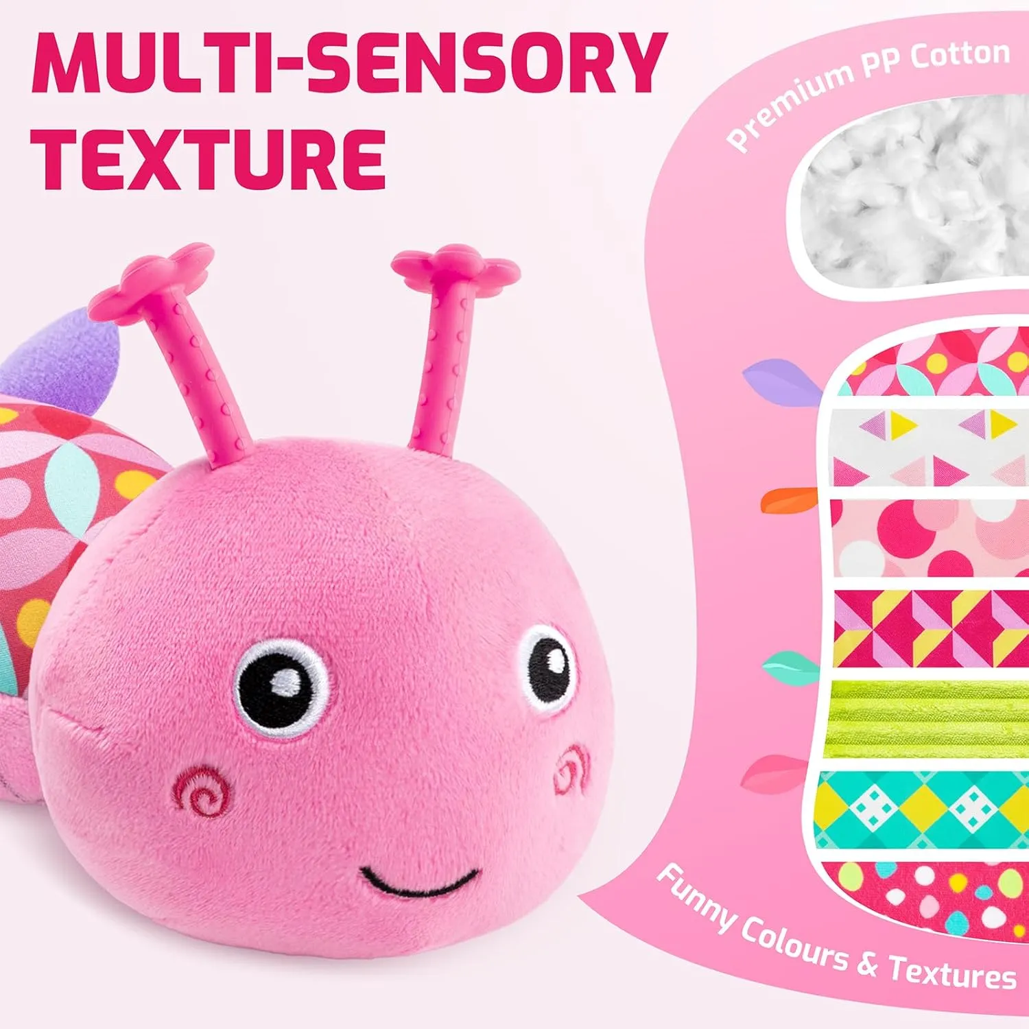 Sumobaby Infant Baby Musical Stuffed Animal Toys for 0-3-6-12 Months,Multi Sensory Toys with Crinkle and Rattles, Tummy Time Toys for Newborn Boys Girls, Caterpillar, Pink
